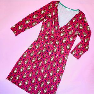 Boden Dress - hot pink, blue, brown pattern